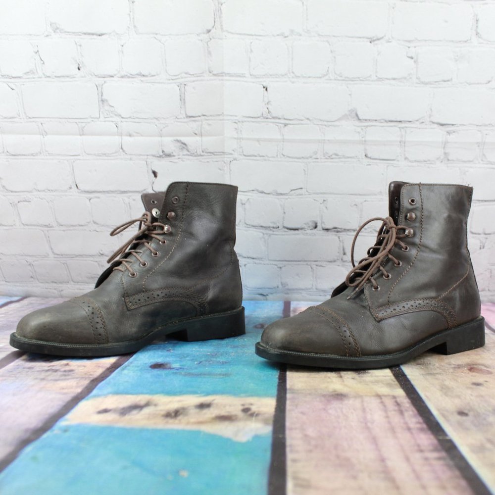Tuff Rider Brown Leather Lace Up Cap toe Paddock Boots Size 7.5 M - Picture 2 of 9